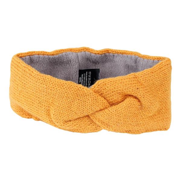 Gelbes feines überlappendes Stirnband 100% Wolle mit Fleece gefüttert Handarbeit Nepal